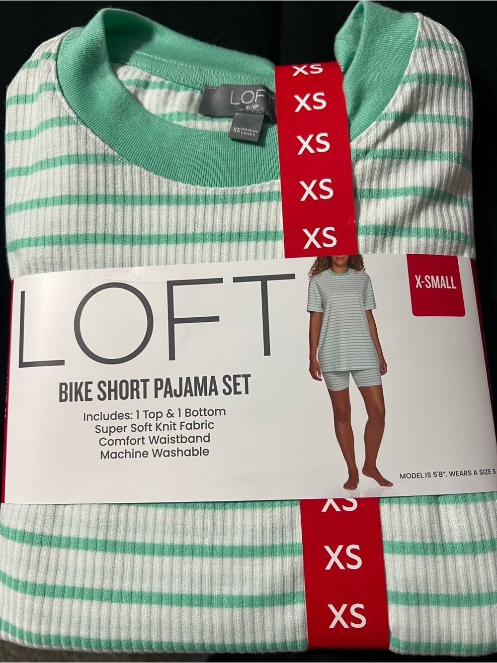 LOFT Mint Green & White Striped Bike Short Pajama Set